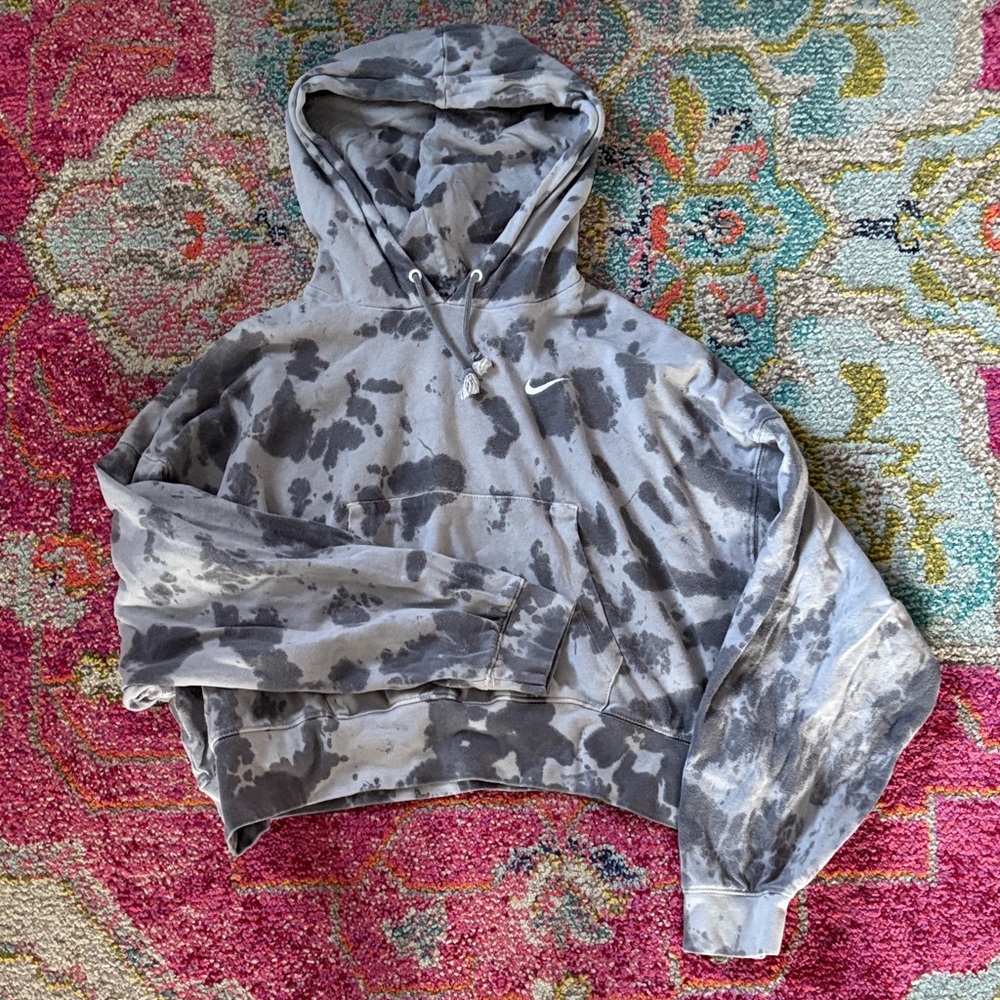 Nike Charcoal and Light Gray Tie-Dye Hoodie